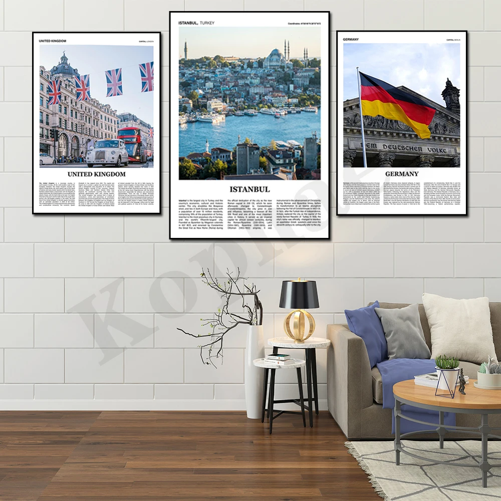 Istanbul Ghent Copenhagen Birmingham Germany. UK. Cityscape Photography Home Decor Poster
