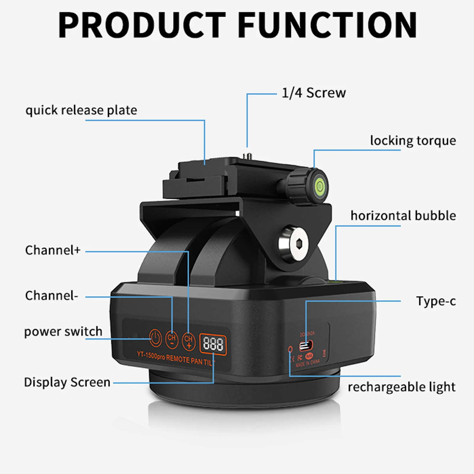 YT-1500pro Remote Control Pan Tilt Head 360 Degree Motorized Rotating Panoramic Head for Smartphones DSLR Cameras