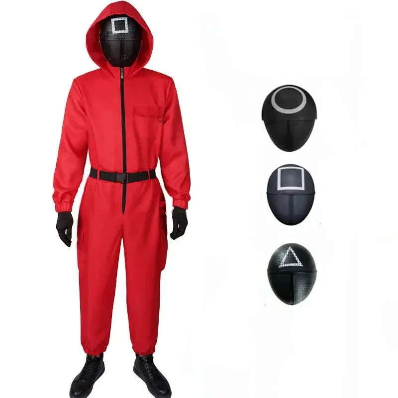 

♥Halloween Cosplay Costume Anime Game Jumpsuit Round Six Vip Square Circle Triangle Helmet Mask Party ChrNew 2026 Topspeed Cos