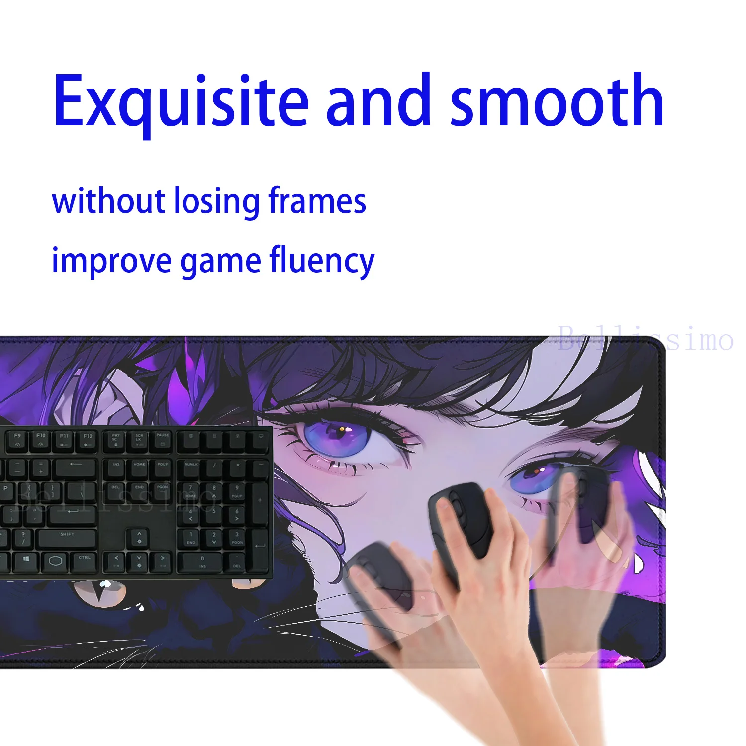 Imagem -04 - Gato Preto e Menina Mouse Pad Teclado Estendido Proteção Desktop Office Mouse Pad Lock-edge Kawaii Roxo Xxl