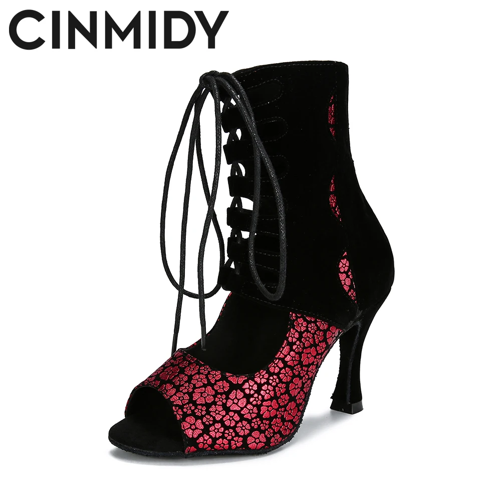 CINMIDY Party Boots Women's Sexy Stilettos High Heels Ballroom Dance Shoes Latin Dance Shoes Tango Pole Dance Boots Cuban Heel