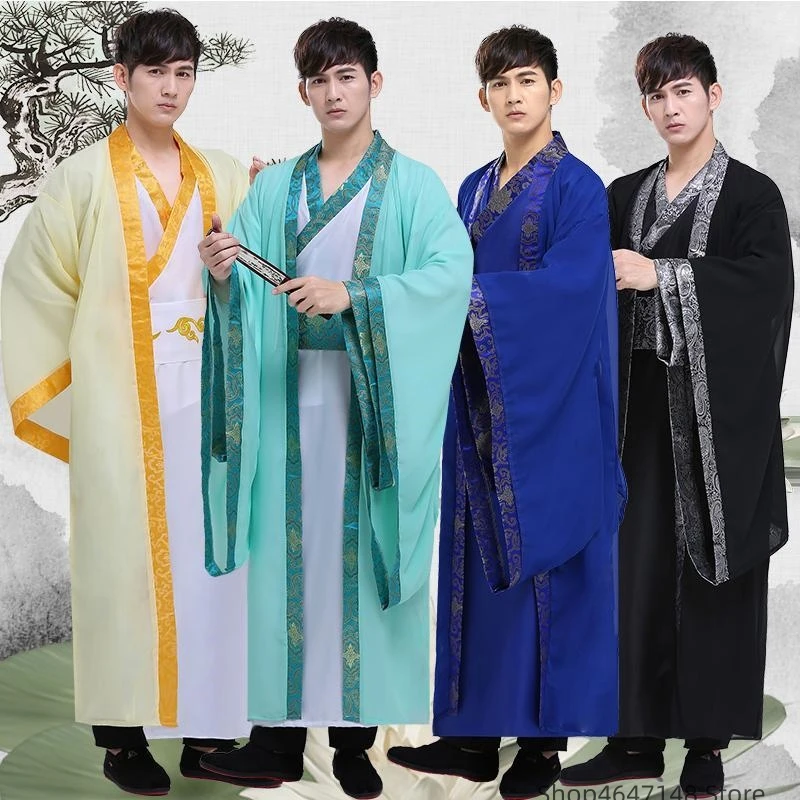 Chinese style men's martial arts retro improved long sleeved Hanfu white two-piece set chinese traditional dress