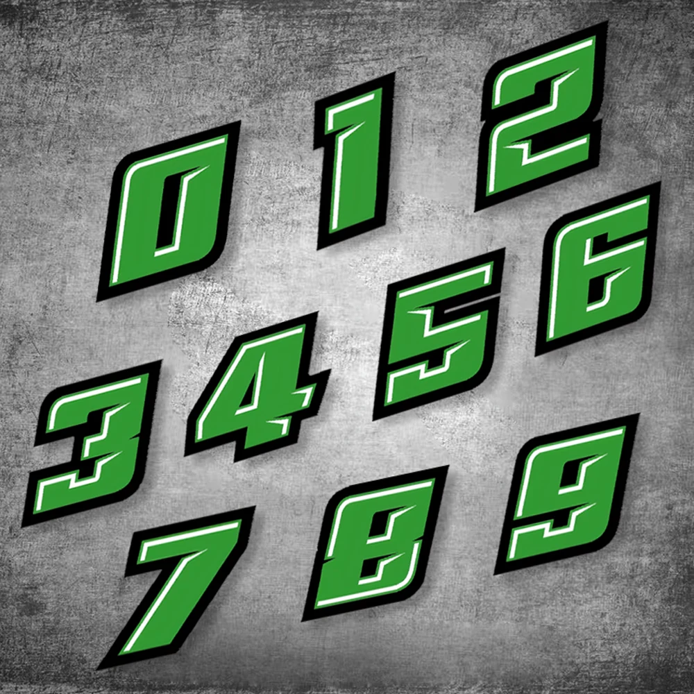 

1 шт. 0123456789 Зеленый номер мотоциклетные наклейки мотоцикл топливный бак боковые панели DIY обтекатель скутера гоночный шлем виниловые наклейки