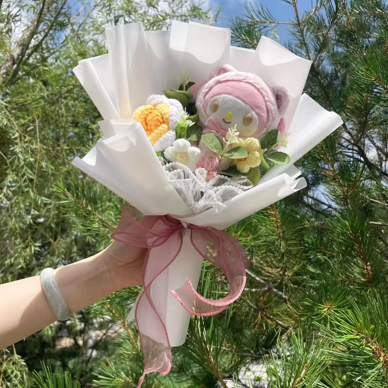 My Melody Kuromi Cinnamoroll Kt Cat Plush Doll With Artificial Flowers Sanrio Bouquet Valentine's Day Christmas Graduation Gifts