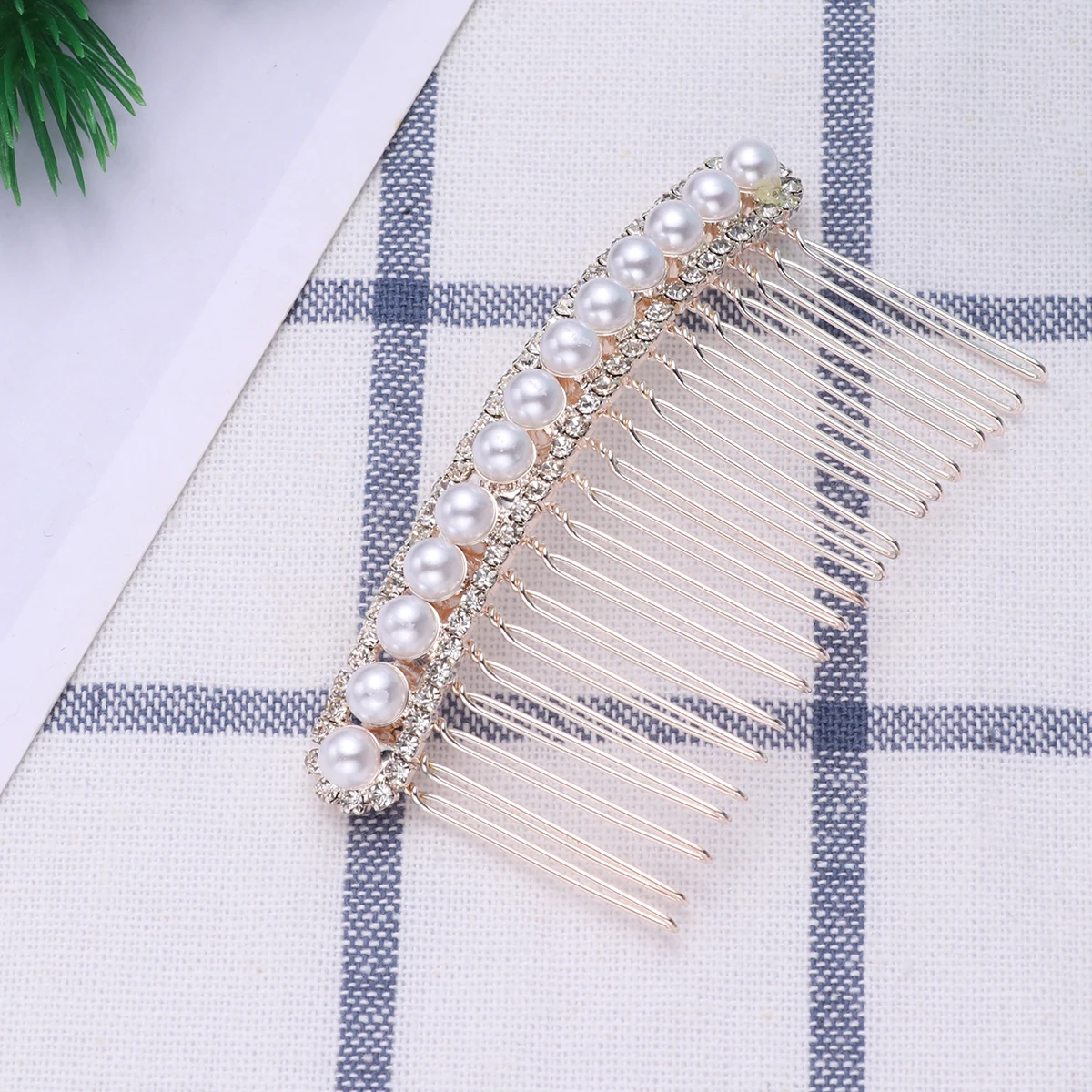

1PC Pearl Hair Comb Rhinestone Inlay Headdress Alloy Insert Comb Bridal Hair Accessories Hair Decoration