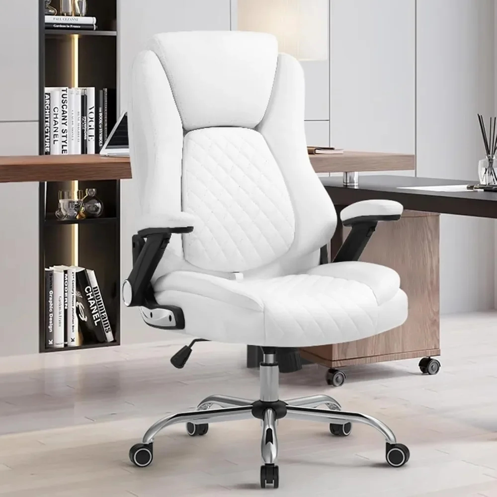 

Office Chair High Back Leather Computer Desk Chairs with Wheels and Flip-up Arms, Adjustable Headrest, Tilt and Lumbar Support