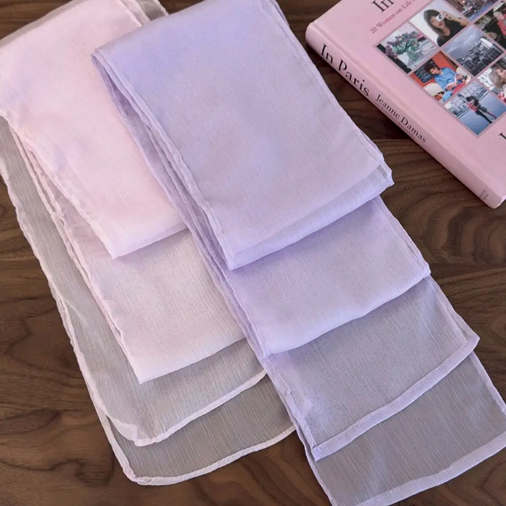 French Thin Long Silk Scarf Adjustable Elegant Chiffon Silk Scarf Clothing Accessories Pink/purple Ribbon Neckerchief Beach