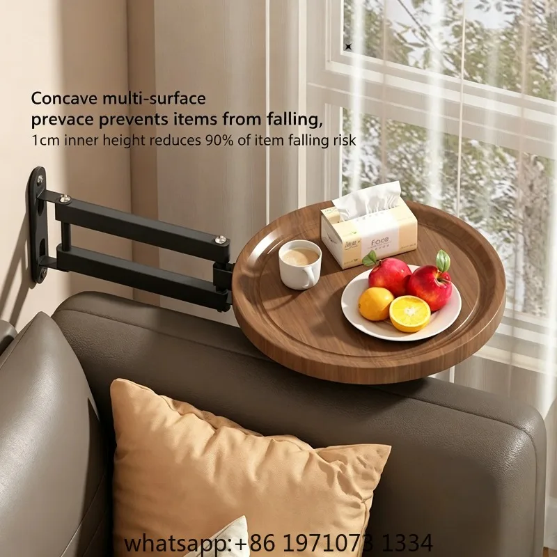 Folding Wall Table For Bed Retractable Wall-Mounted Desk Small Round Desk Wall Mounted tray Rotatable Bedside Storage Holder view 4
