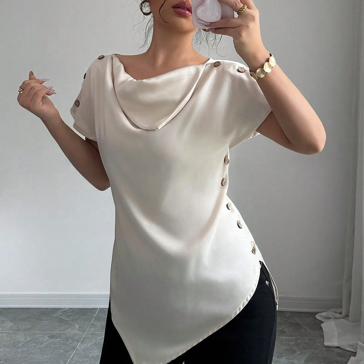 

European and American New Fashionable Women's Shirt Wide Neck Off Shoulder Sexy and Comfortable Casual Solid Color Top