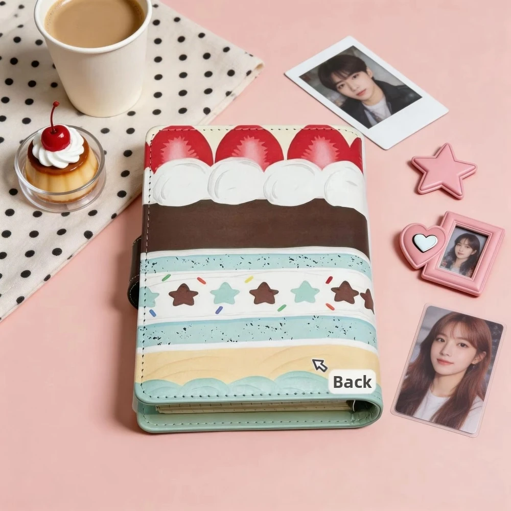 A6 Loose Leaf Binder PU Loose Leaf Design Photo Collect Book Magnetic Buckle Cake Pattern DIY Planner Cover