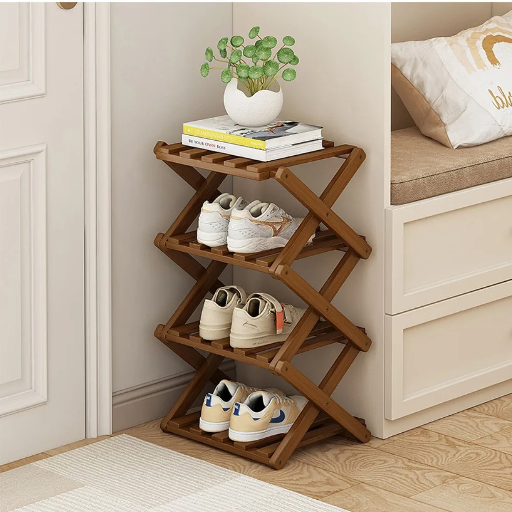 Shoe Rack Bamboo Made Telescopic Doorway Shoe Rack No Installation Required Frame Multi Layer Household Foldable Shoes Shelves