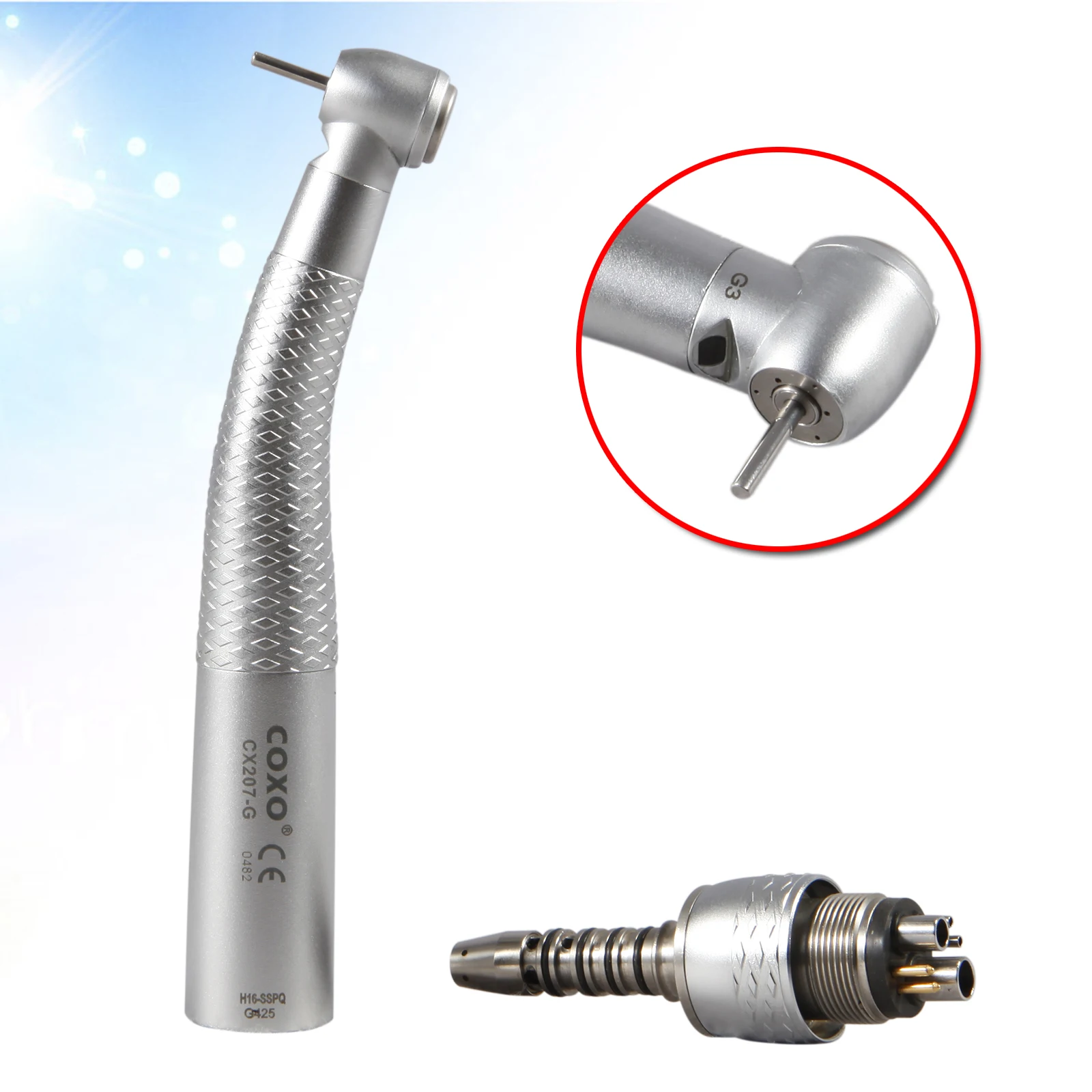 

COXO Dental LED Fibre Optic High Speed Handpiece CX207-G Air Turbine Coupling M6 Coupler/Adaptor YUSENDENT tools Fit Sirona