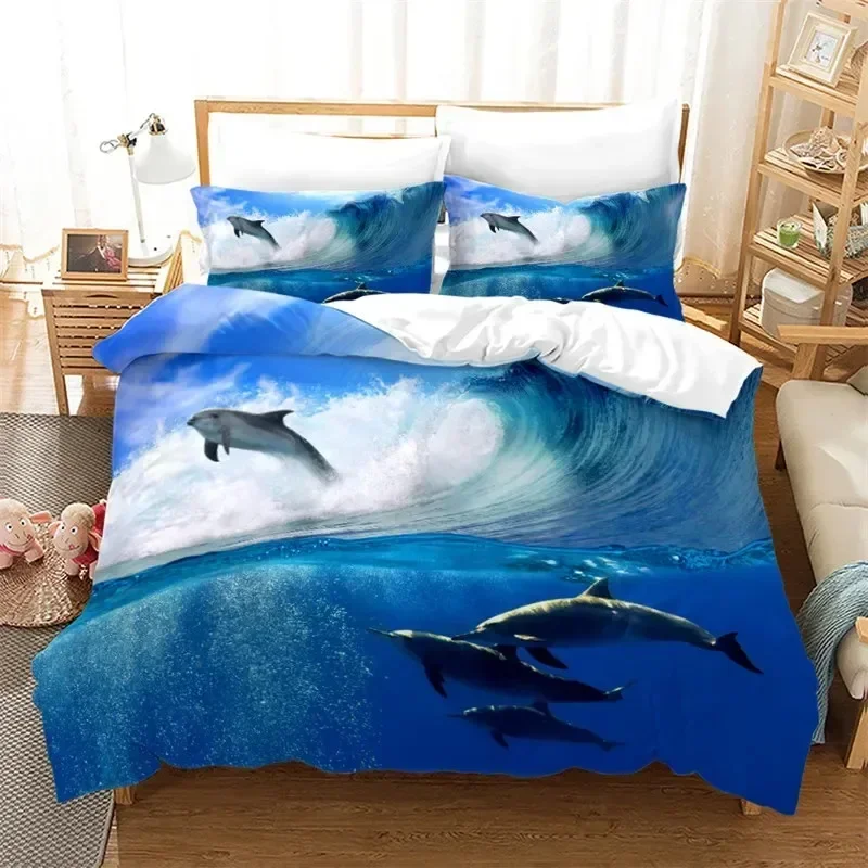 New 3D Print Dolphin Ocean Animal Comfortable Duvet Quilt Cover Pillowcase Bedding Set Children Bedroom Decoration Home Textile