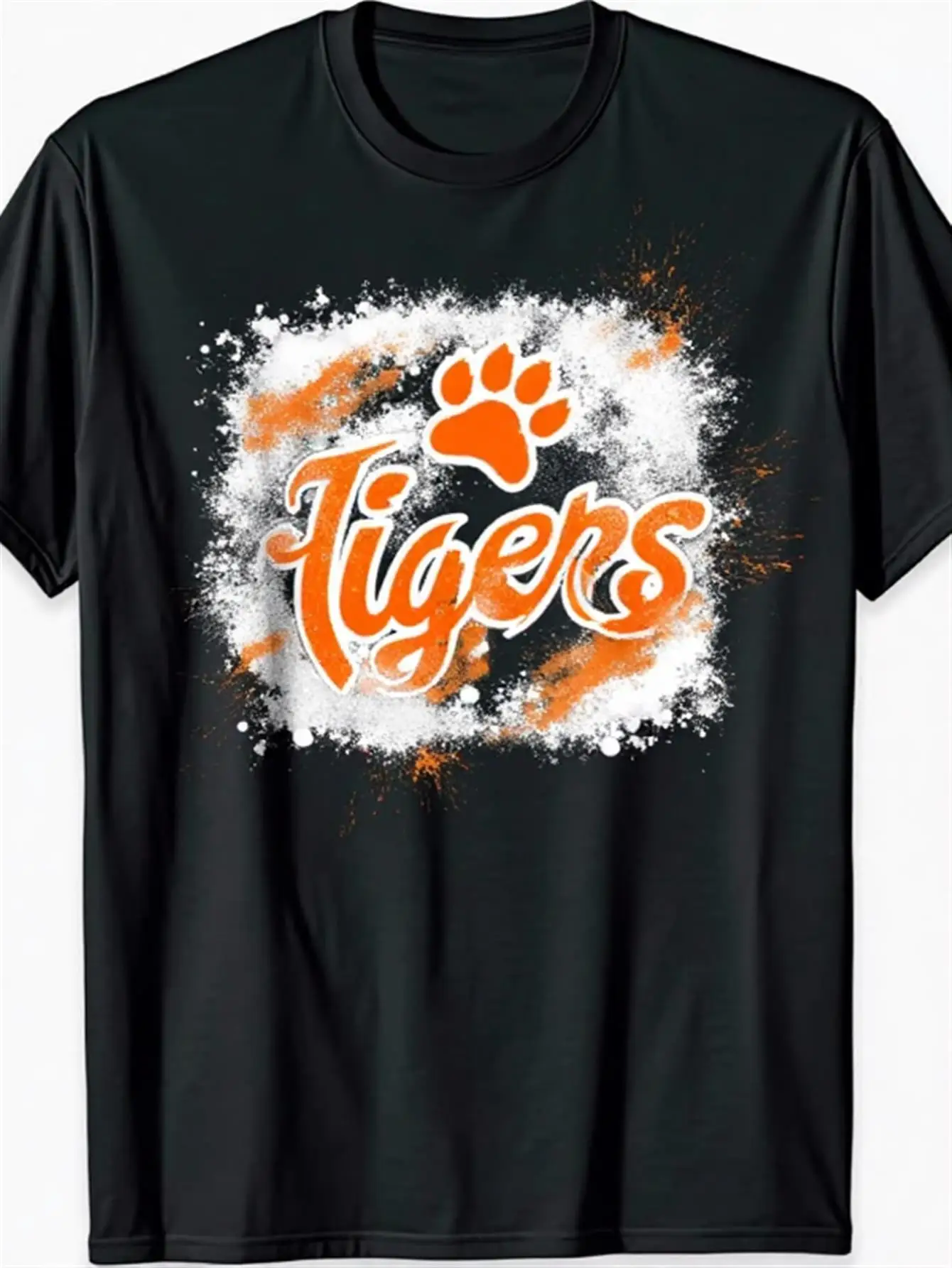

Men's Black Tiger Print T-Shirt, 100% Cotton, Loose Casual Style, Orange and Black Tiger Paw Prints and Letter Design, All-Season Comfortable Sports Round-Neck Short-Sleeve Shirt, Suitable for Gaming, Halloween, and Everyday Wear, Ideal Men's Gift, Machin