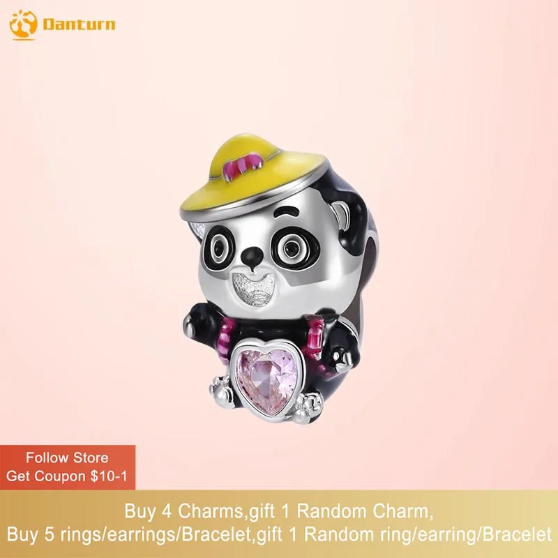 

Danturn 925 Sterling Silver Beads Cute Panda Beads with Pink Heart Charm fit Snake Chain Bracelets Fashion Women Jewelry Making