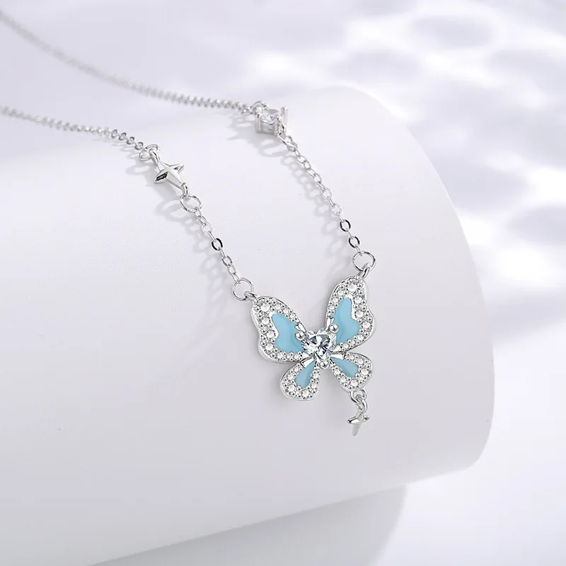 New Arrival 925 Silver Butterfly Starry Night Necklace Elegant Pendant Light Luxury Jewelry for Women Valentine's Day Gift