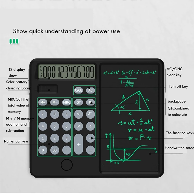 Solar Calculator With Writing Tablet Mute Portable And Foldable Desktop Calculator Drawing Pad For Office Meeting