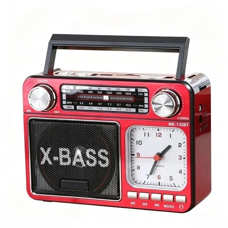 Portable Bluetooth Radio, Manual Tuning, Built‑in Light & Clock, Equipped with USB Interface