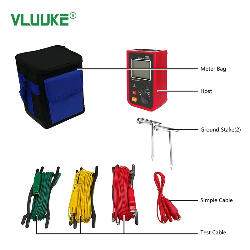 VLUUKE VKCR3000A+ Digital Earth Resistance Tester Digital Only Display High Accuracy 0.2 5A Current Range 32mm Clamp Size