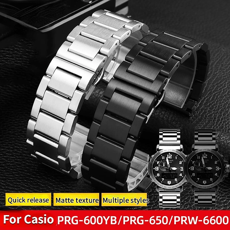 For Casio G-SHOCK PRG-600YB/PRG-650/PRW-6600 GA2000 Stainless steel strap 24mm Men\'s black Metal Solid Wrist watch Band Bracelet