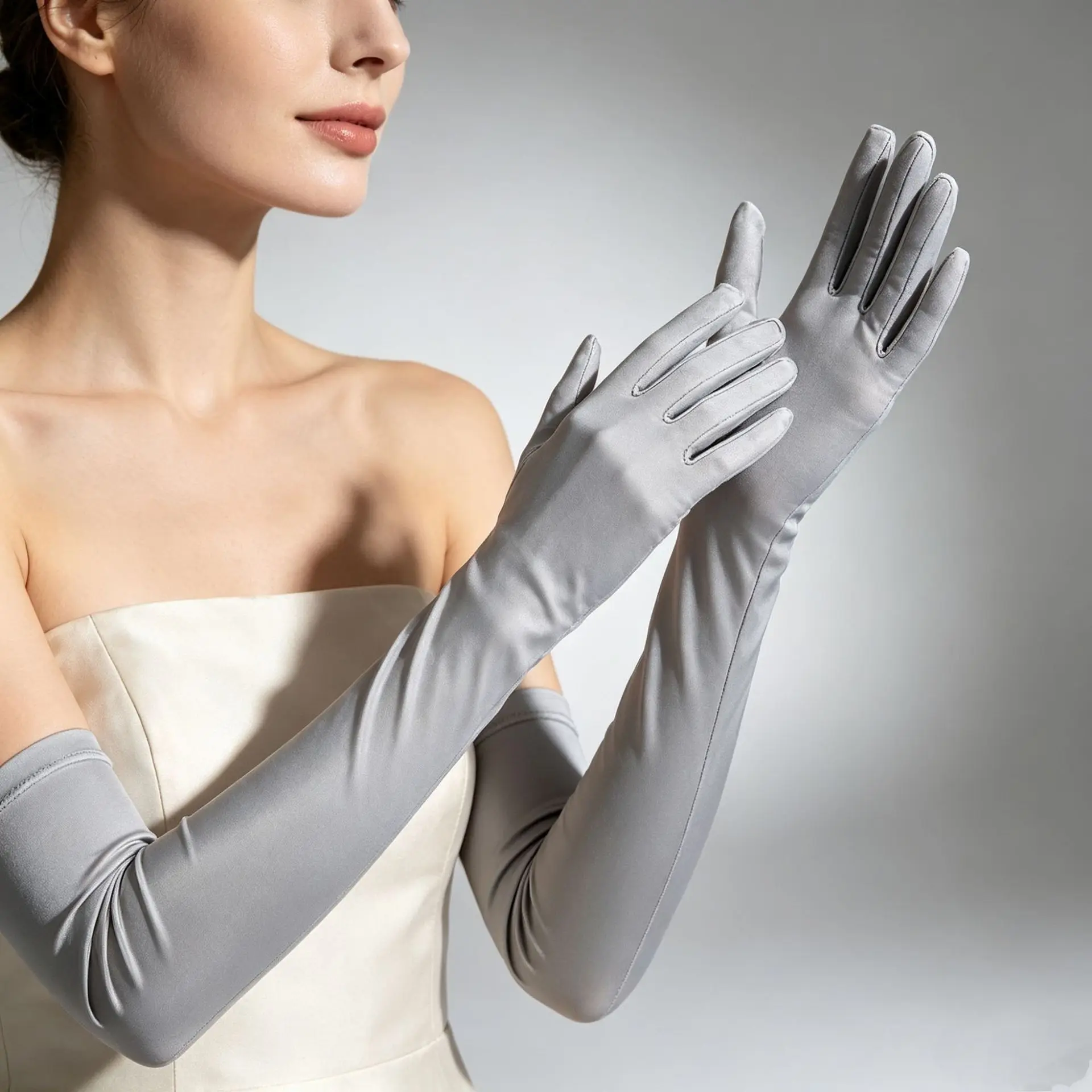 Gloves Women 53cm Long Spandex Satin Bridal Wedding Banquet Sun Protection Bike Driving Arm Sleeves Lightweight Soft Daily Comfy