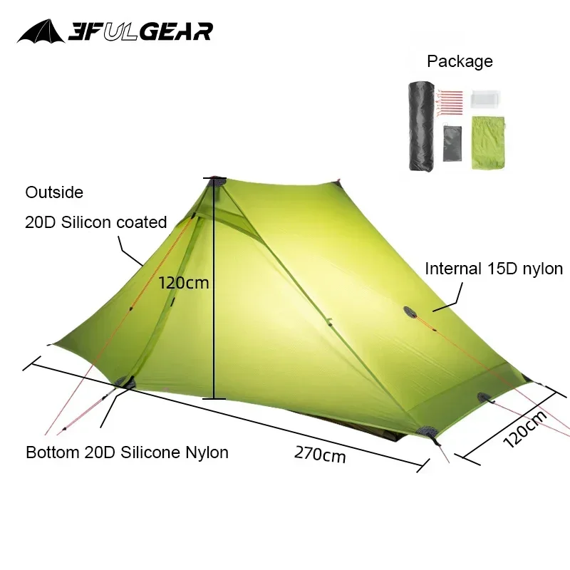 Camping Tent Ultralight 2 Person 4 Season Professional 20D Silicone Rodless Outdoor Tent for Hiking