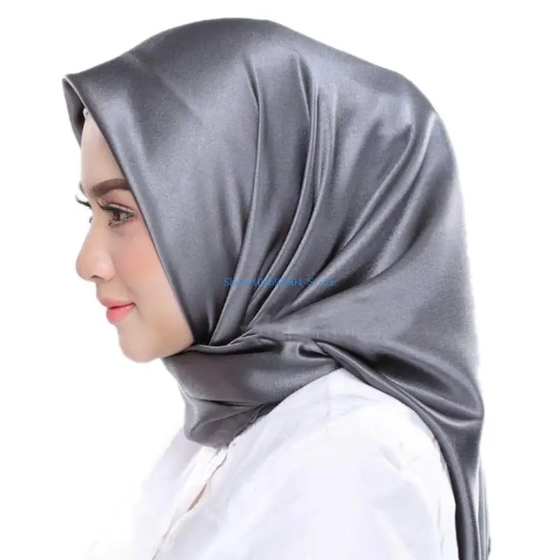 N7yf imitatie zijden grote vierkante sjaal dames stevige kleur satijn hijab hoofddoek moslim sjaals wikkel islamitische haar