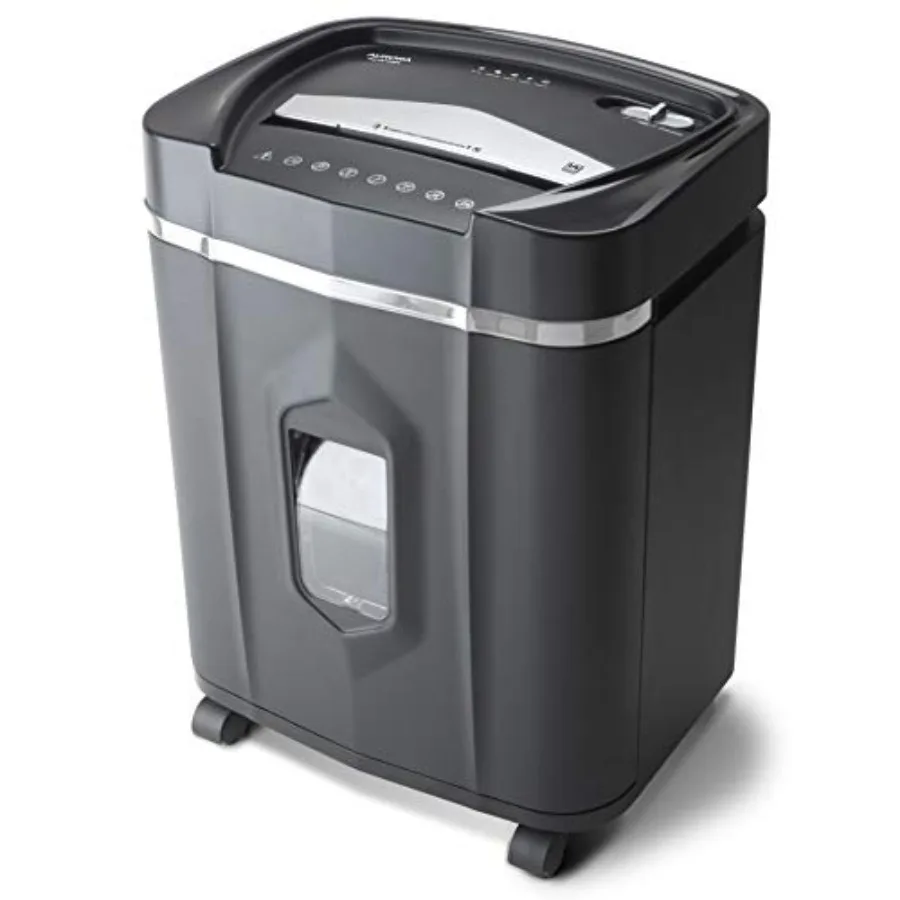 

Office shredder for paper/CD/credit card shredding, steel construction, black color, 12-sheet micro-cut, 60-minute continuous r