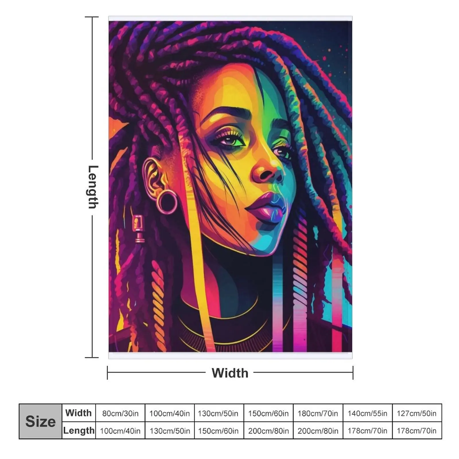 Vibrant Hip-hop Colorful Locs, Dreadlock beauty artwork Throw Blanket Retros Soft Plush Plaid Bed Fashionable Blankets