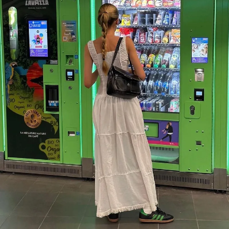 Verão ins moda vestido feminino silm vestidos longos sem mangas fora do ombro vestido branco camisa de festa elegante estética y2k roupas