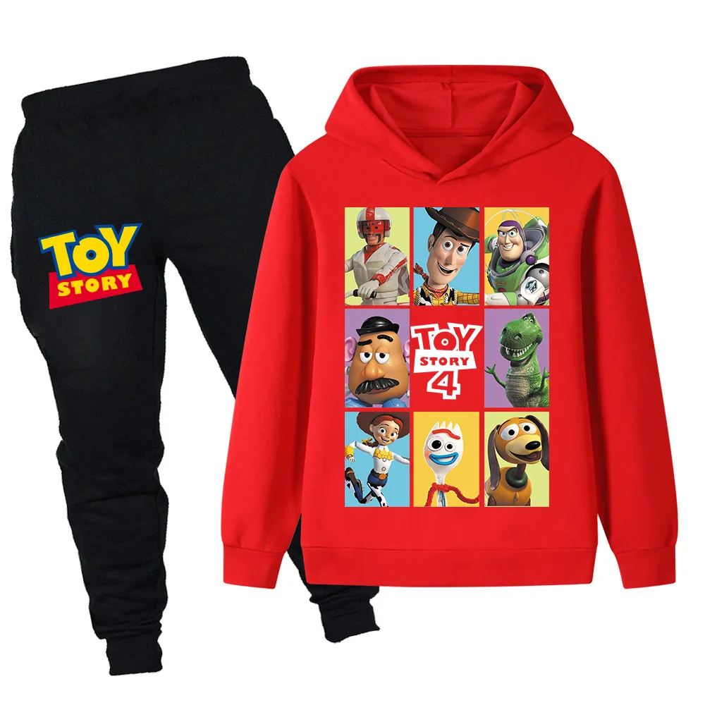 

Boys Girls Toy Story Cartoon Printed Autumn and Winter Warm Set Children Hooded Sweatshirt + Pants Casual Fashion Set Sport 2pcs