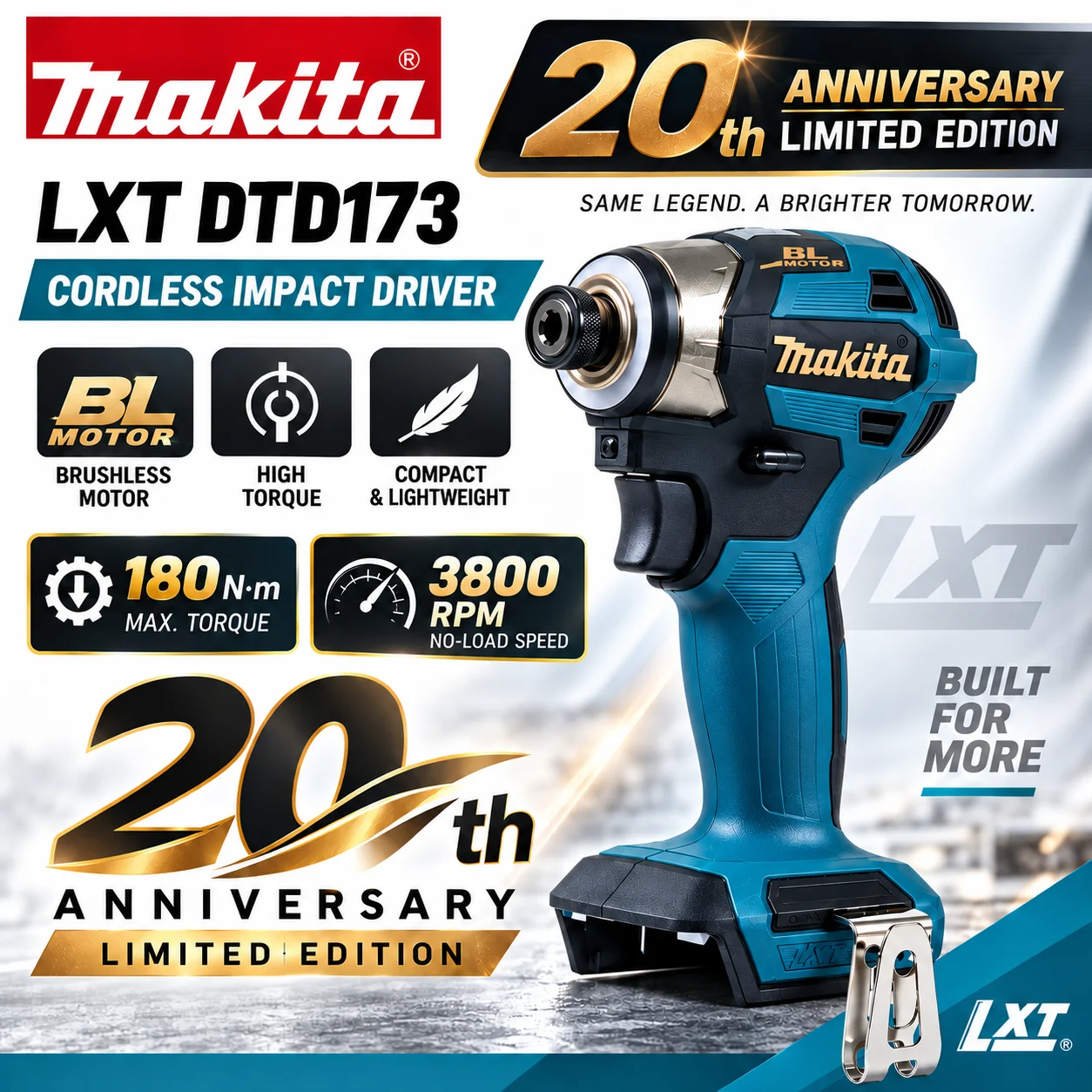 Makita DTD173 20th Anniversary Limited Edition Brushless Impact Driver 18V Cordless 180N.m Premium Bule Power Tool for Woodwork