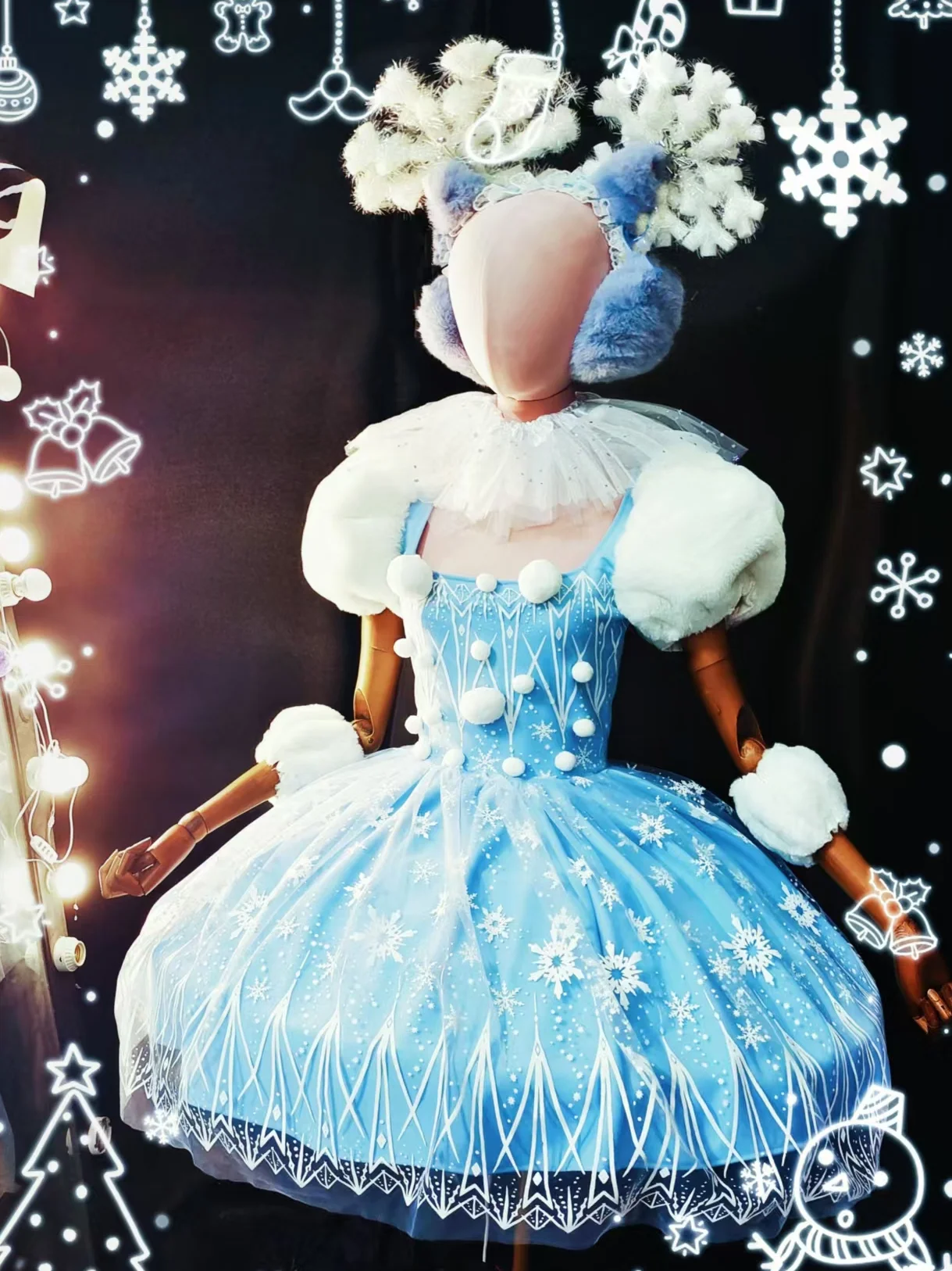 Snow Princess Costume Blue And White Color Matching Gorgeous Cute Girls Snowflake Dress Dance Christmas Parade Costume 2025