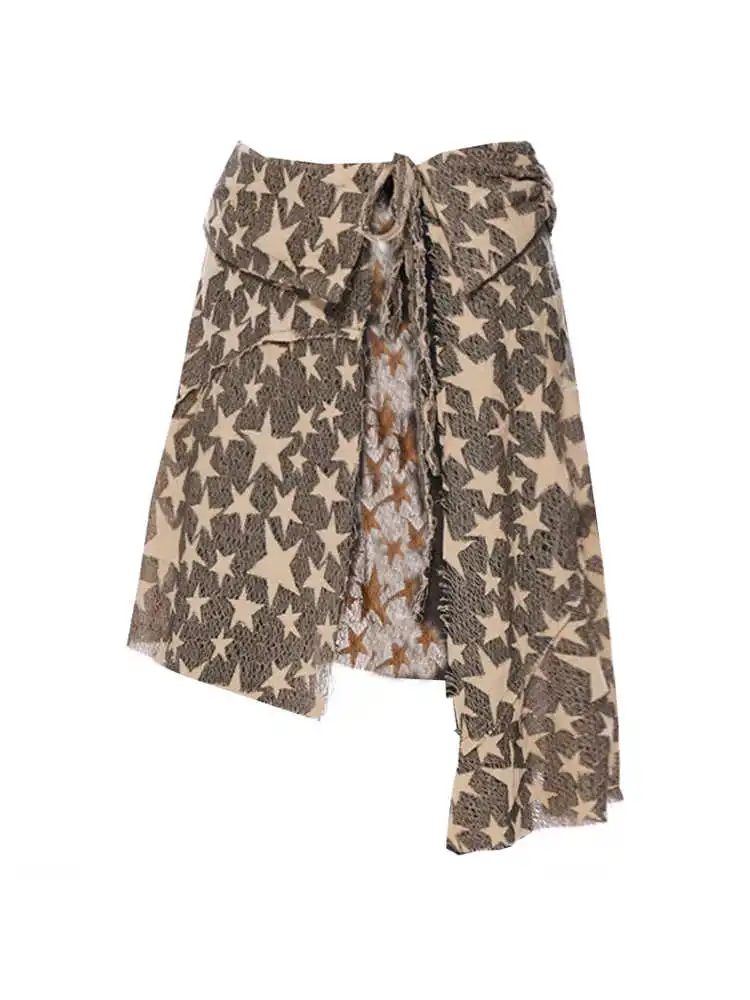 Women Long Skirt Brown Star Harajuku Y2k 2000s Vintage Skirts 90s Aesthetic Streetwear Fashion Korean Style A-Line Skirt Clothes