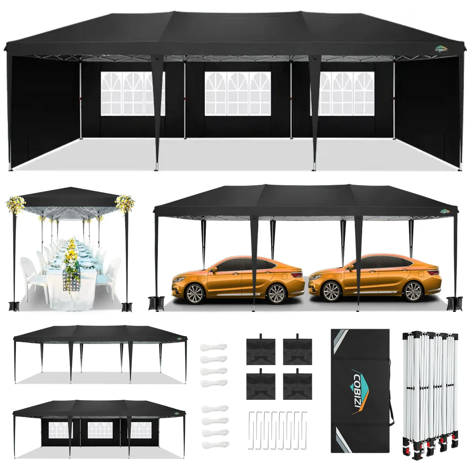 10x30 Pop Up Canopy Tent with Removable Sidewalls, Waterproof Portable Easy Up Canopy with Carry Bag, Instant Outdoor Shelter