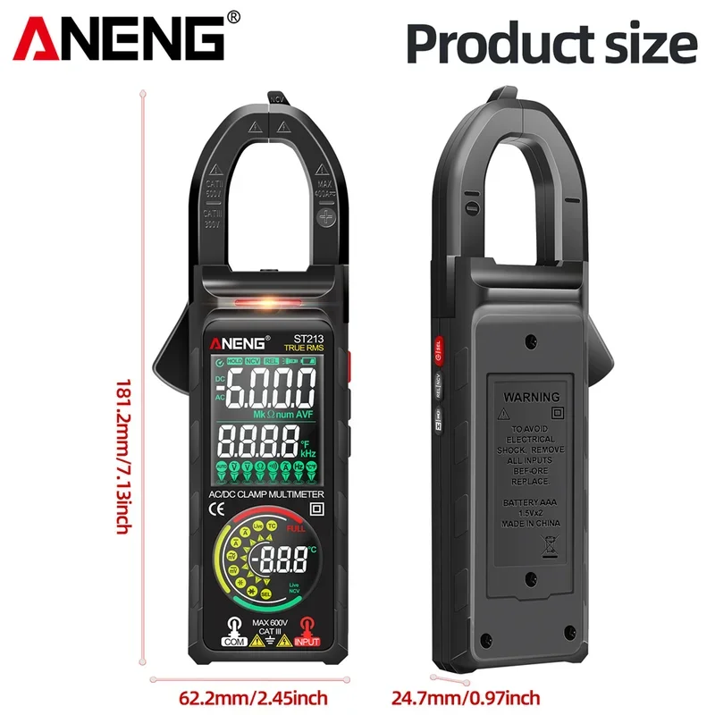 ANENG ST213 Clamp Meter DC/AC Current 6000 Counts 400A Amp Multimeter Large Screen Voltage Tester DC/AC Voltage Current Tool