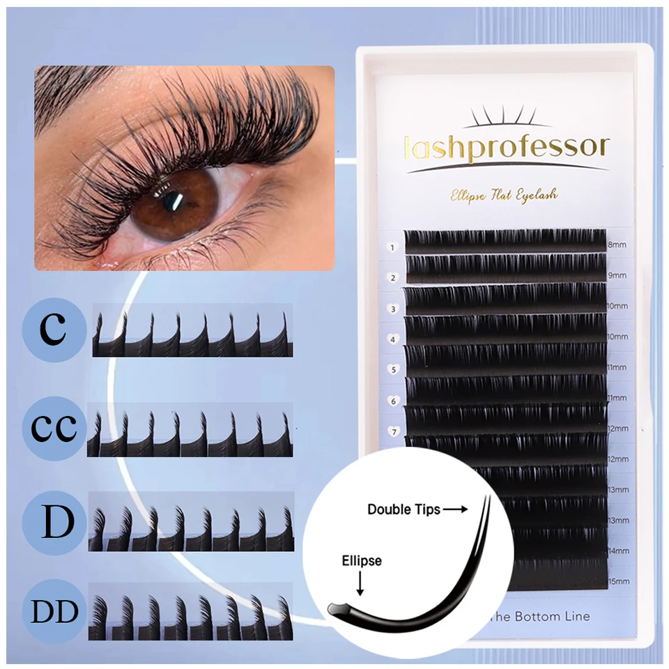 Lashprofessor 0.15 0.20 Thickness Ellipse Eyelash Extensions Super Soft Double Split Tips Individual Flat Lashes Makeup Supplies