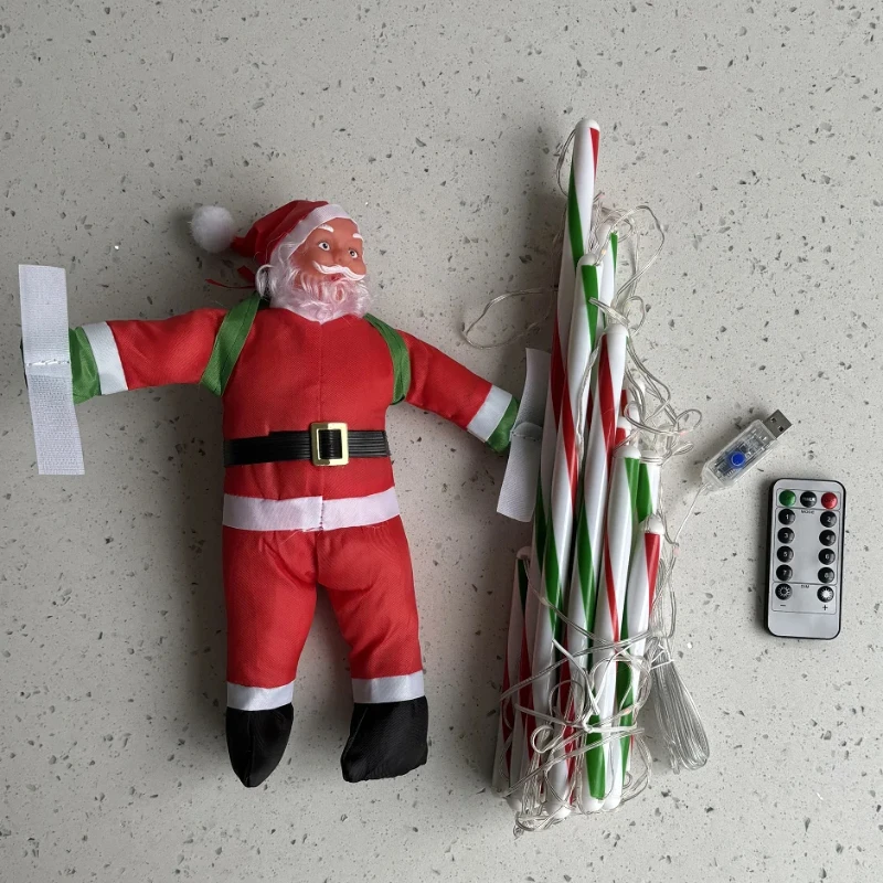サンタクロース人形ストリングライトLEDクリスマスラダーライト、リモコン付き、屋内外、家庭、庭、クリスマスデコレーション用
