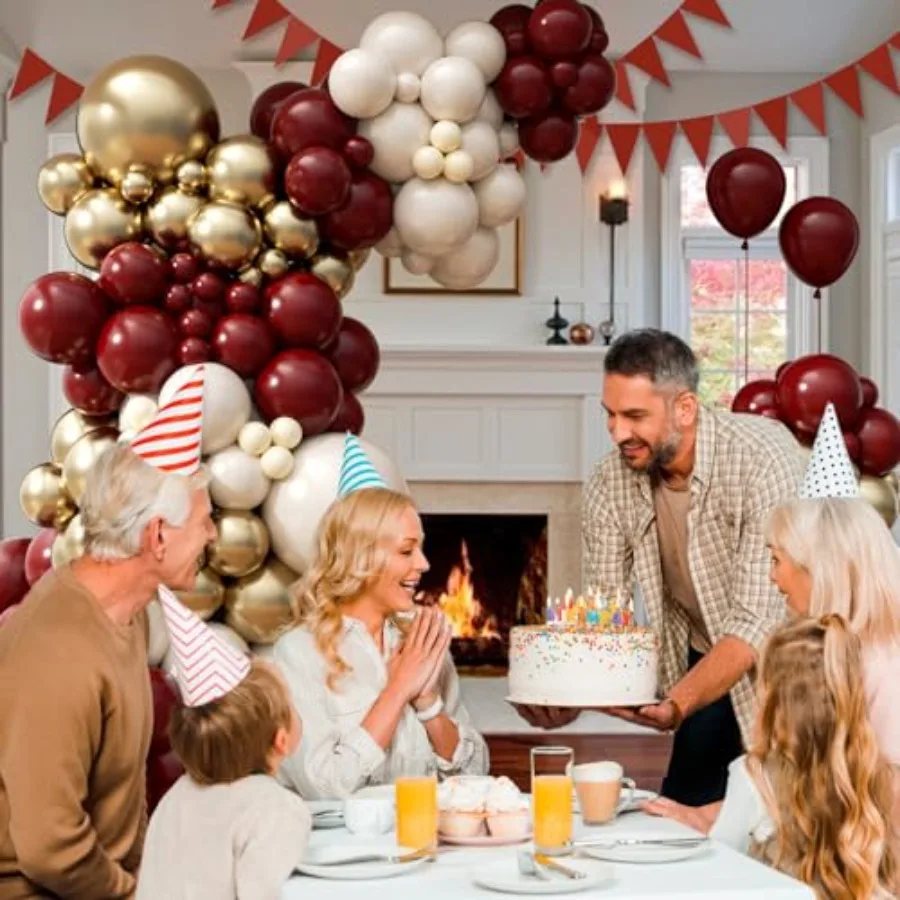 Burgundy Balloon Garland Arch Kit with Burgundy Maroon Sand White Metallic Gold Nude Balloons for Maroon and Gold Graduation Br - view 6