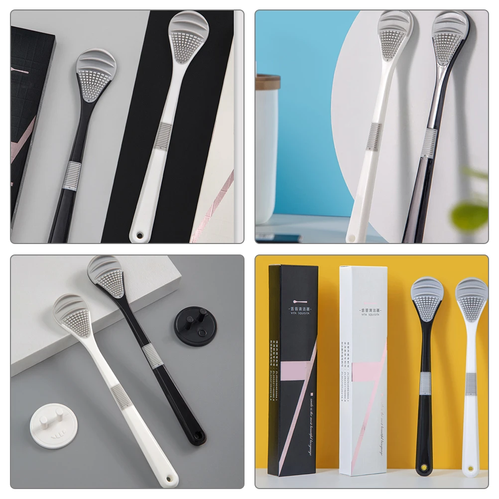 

2 Pcs Tongue Cleaner Oral Scraper Tools Scraping Kit Portable Brushes for Adults Dental Hygiene Cleaners TPR ABS Material Long