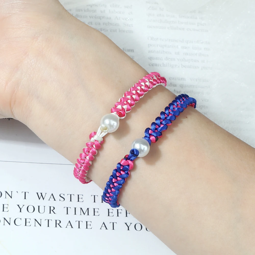 Handmade Red Black Thread Bracelet Lucky Keel Rope Adjustable Imitation Pearl Clasp Wristband Gift For Women Men Fashion Jewelry