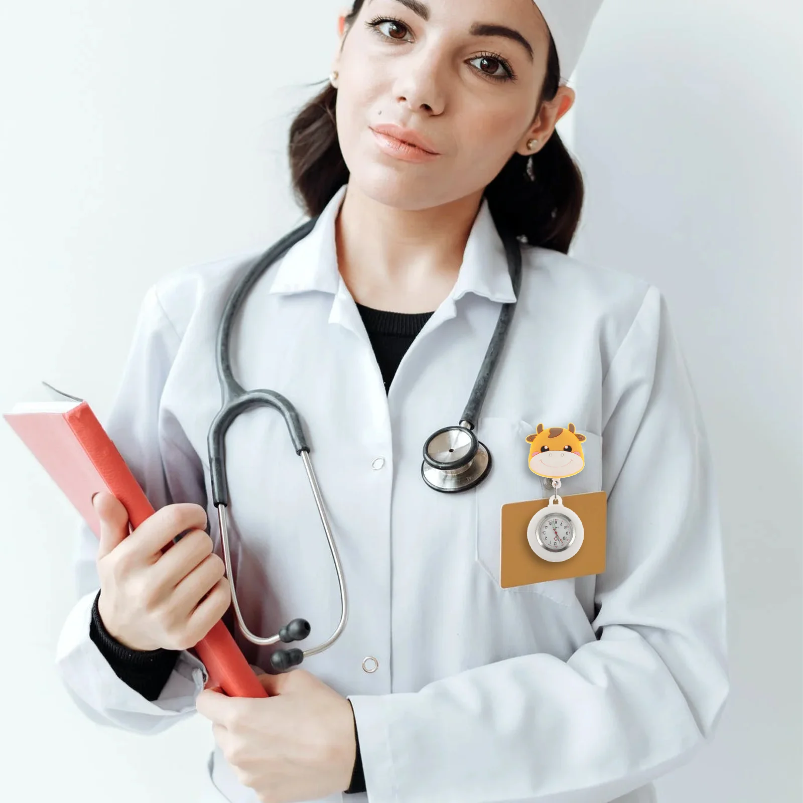 1 قطعة ساعة جيب ممرضة قابل للسحب مشبك الكرتون معلقة هوك بسيط جميل المحمولة المحمولة حساسة شارة ساعة
