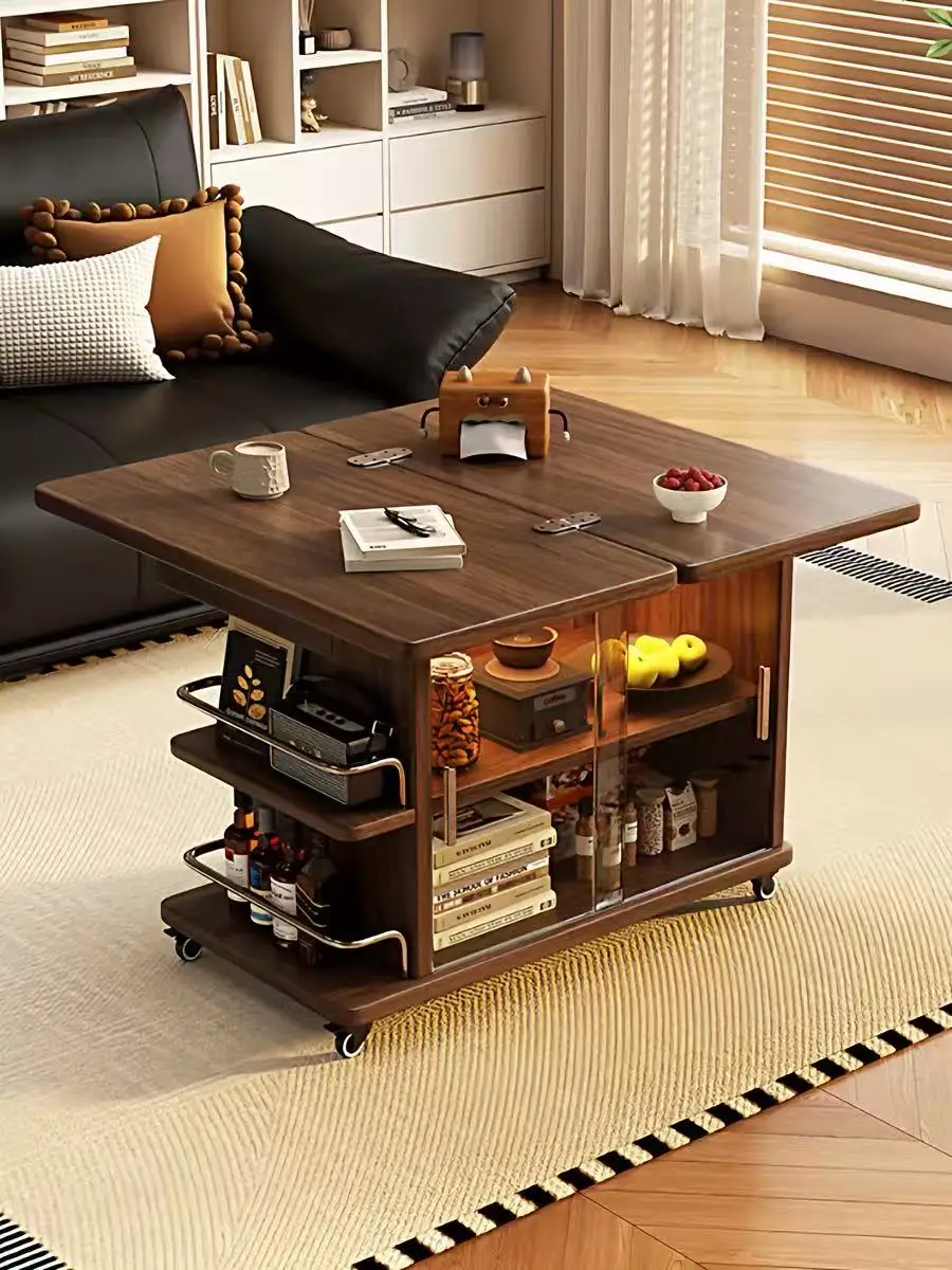 

#Adjustable Lift-Top Coffee Table, Mobile with Wheels and Rattan Storage
