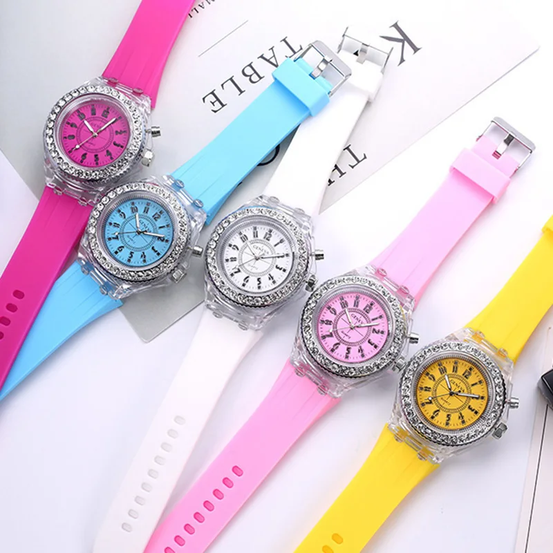 MAYZHISU Kids Quartz Watch Colorful LED Light Silicone strap Children Women Quartz Wristwatch Fashion Male Female Student Clock