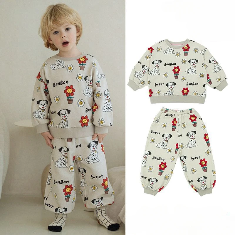 

Children's Autumn Set Baby's Solid Color Dog Print All Over Pullover+Casual Pants Two Piece Set 2023 Newborn Baby Boy Clothes
