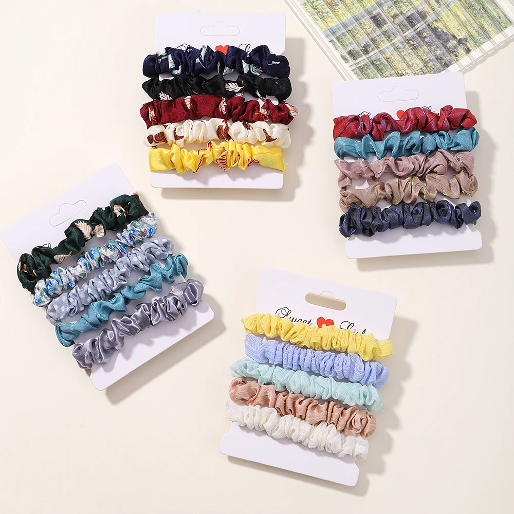 5Pcs/Set Fashion Korean Scrunchies Hairband Print Leopard Scrunchie Set Ladies Elastic Hair Band Headwear Women Hair Accessories