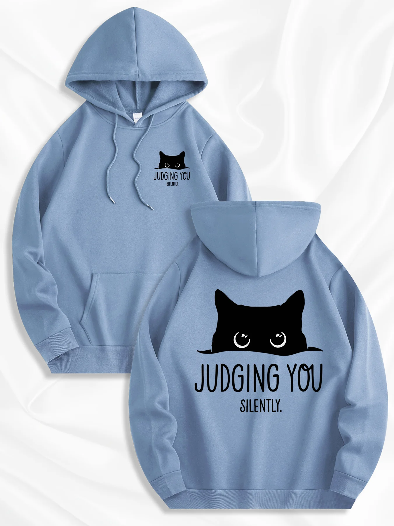 Herren Oversized Pullover Hoodie mit lustigem Slogan „Schwarze Katze beurteilt dich still“ – Grafik, locker geschnitten, Streetwear, Fleece-Sweatshirt, Herbst – Detail 6