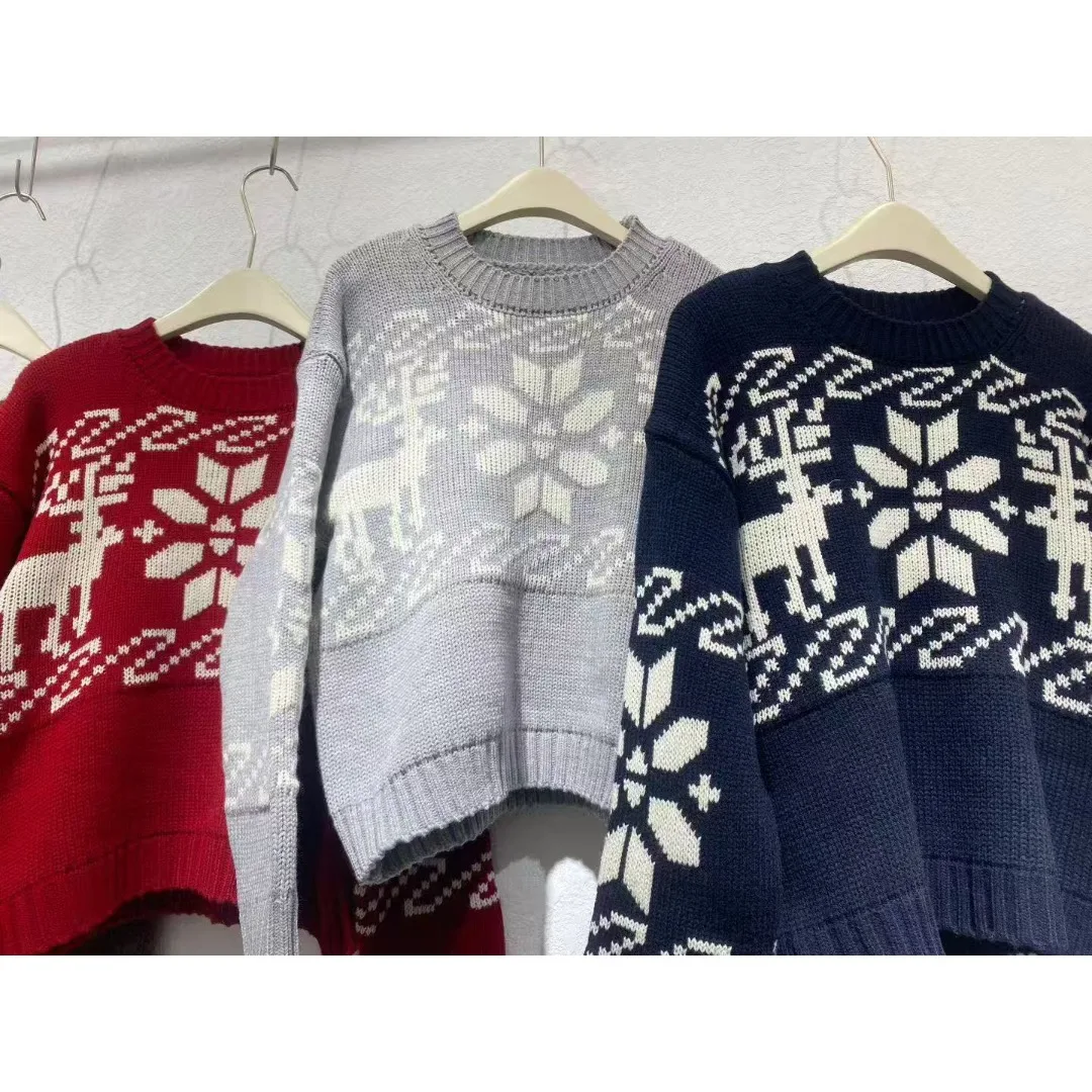 Femmes hiver Faionable décontracté Long Sve pull rétro polyvalent flocon de neige imprimé haut confortable coupe ample trajet Sle