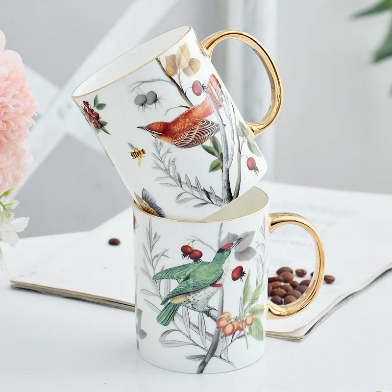 Large Capacity Creative Bone China Coffee Mug with Lid And Spoon Breakfast Ceramic Cup for Tea Party Home Drinkware Decor