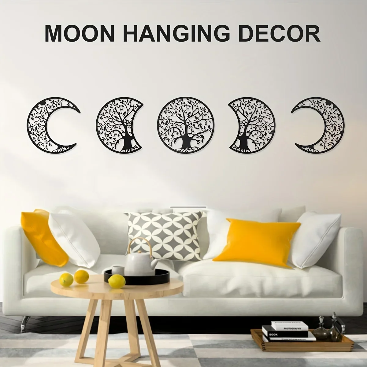 

CIFBUY Decoration 5pcs Bohemian Moon Phase Wall Hanging Decoration Metal Lunar Aesthetic Art Bedroom Livingroom Dorm Office Back